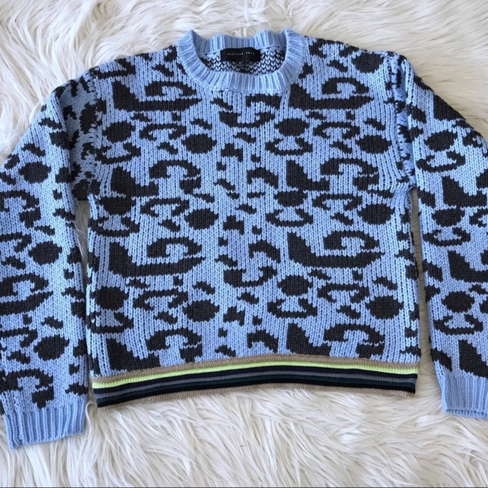Endless Rose Chunky Blue Cheetah Print Sweater